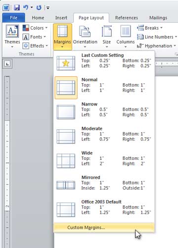 Word Env #10 Tutorial - Select Custom Margins