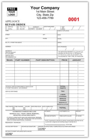 Appliance Repair Order Invoice