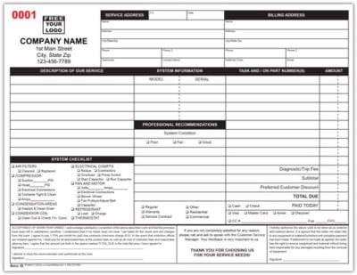 Custom Printed HVAC System Repair Invoice | Printit4Less.com