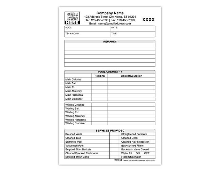 Service Form P102 for Pools and Spas