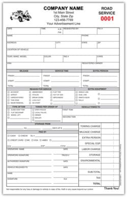 Road Side Service and Towing Invoice Form : PrintIt4Less