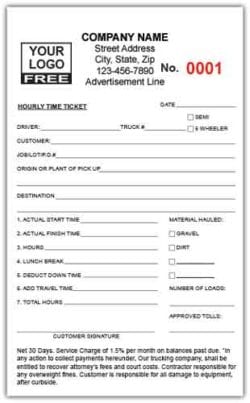 Hourly Load Ticket Forms: Custom Printed Trucking Forms