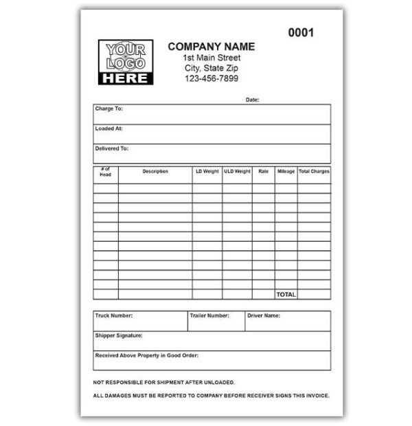 Livestock Bill of Lading Form