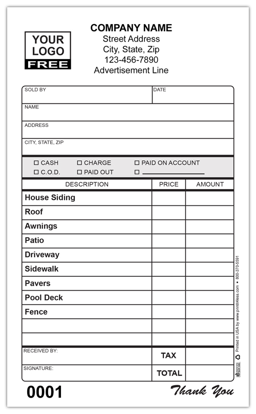 Pressure Washing Custom Invoice Forms