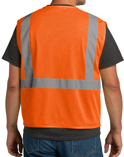 Back of CornerStone ANSI 107 Class 2 Economy Mesh Zippered Vest