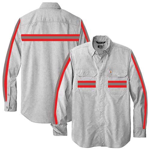 steel with red stripes Carhartt Force Solid Long Sleeve Reflective Work Shirt