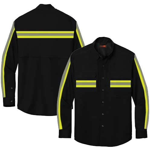 CornerStone Long Sleeve Reflective Tactical Shirts black with yellow reflective strips