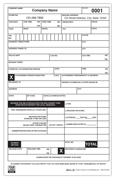 Custom Towing Invoice Forms